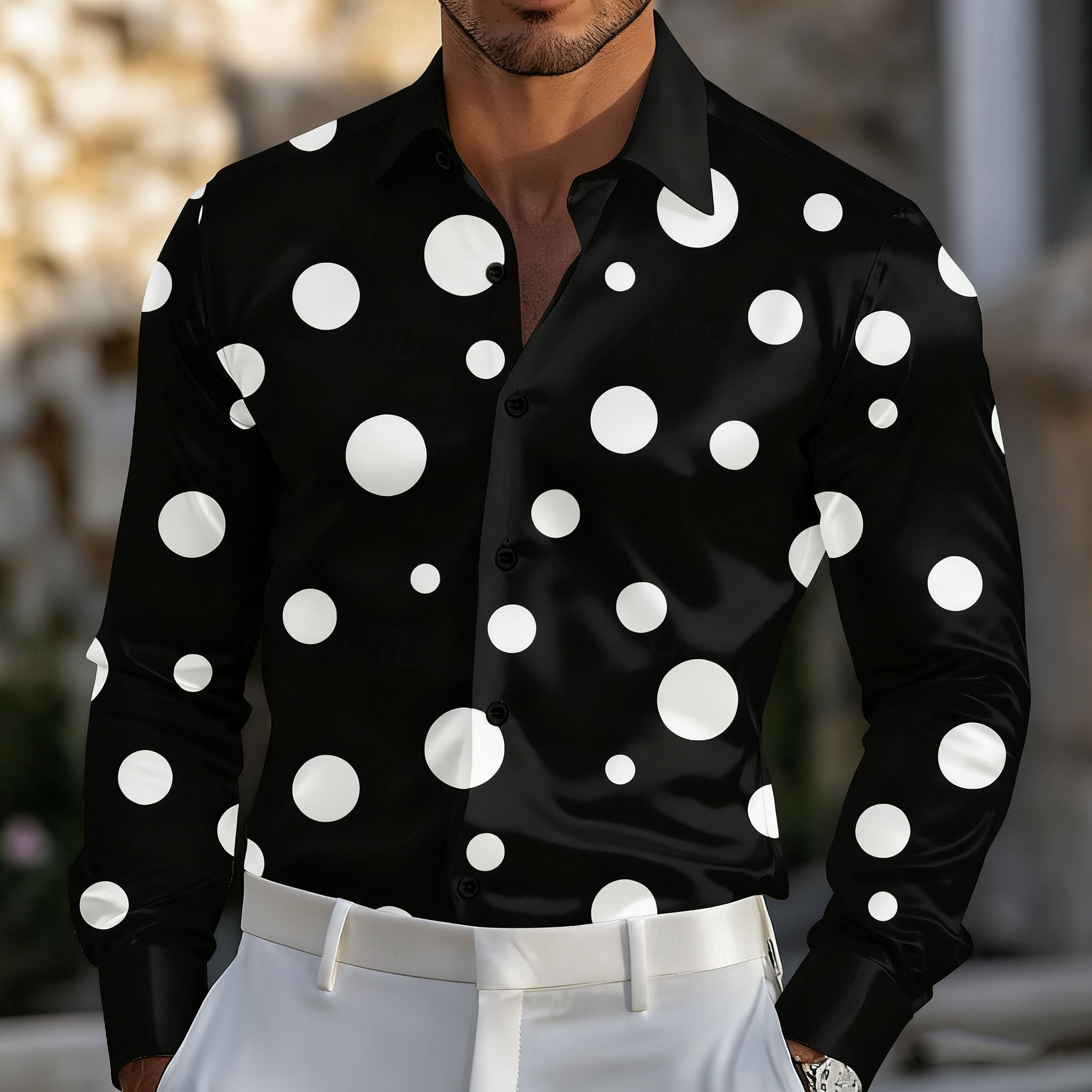 Men Formal Party Wear Shirt - Men's Geometric Polka Dot Shirt Formal