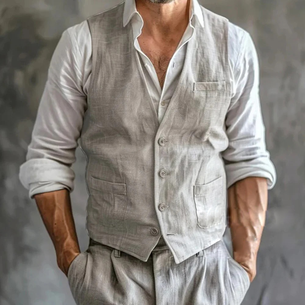 Men's Linen Vest Summer Male G - огляд і ціна Formal Vest Waistcoat