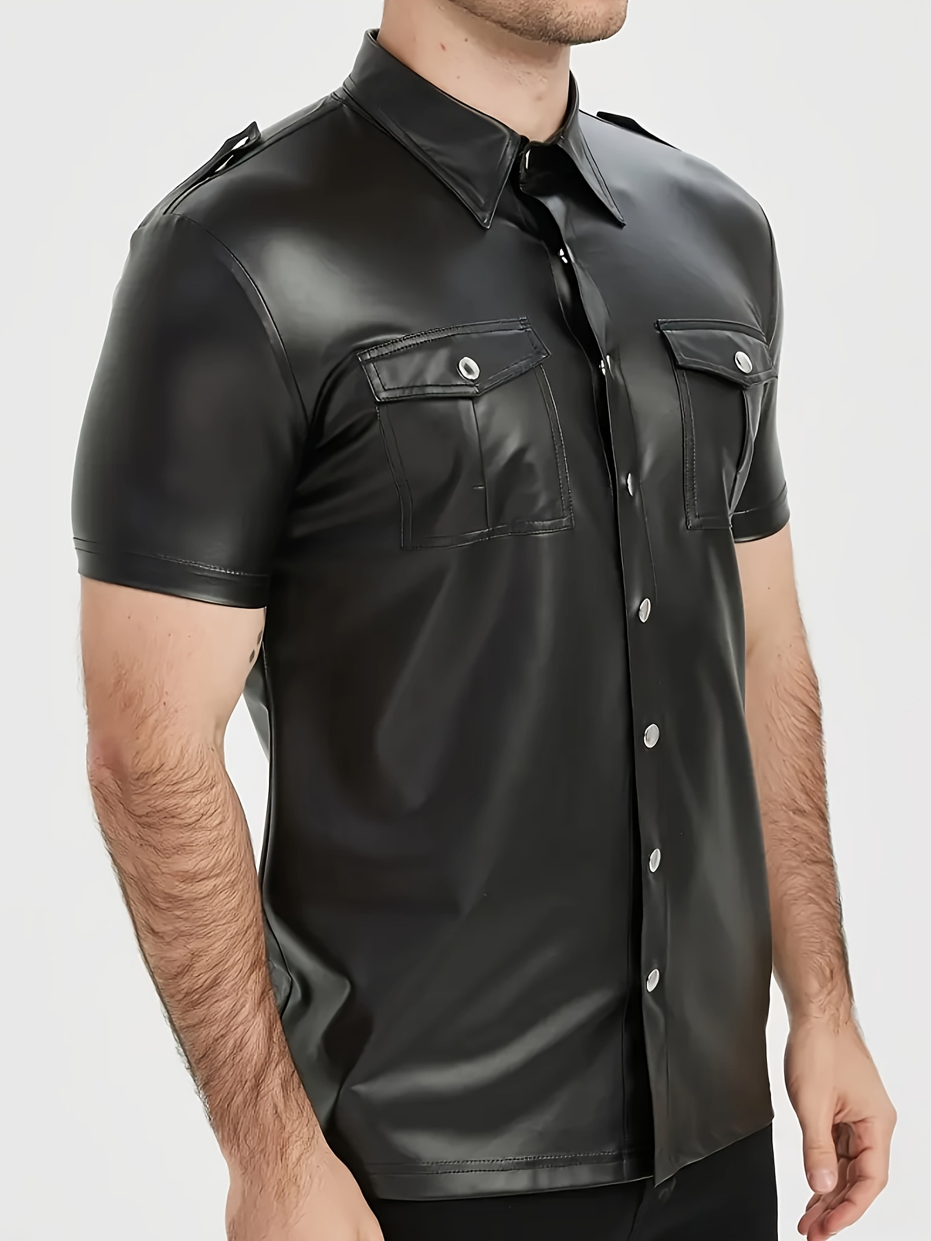 Men's PU leather short-sleeved - огляд і ціна Men Formal Party Wear Shirt