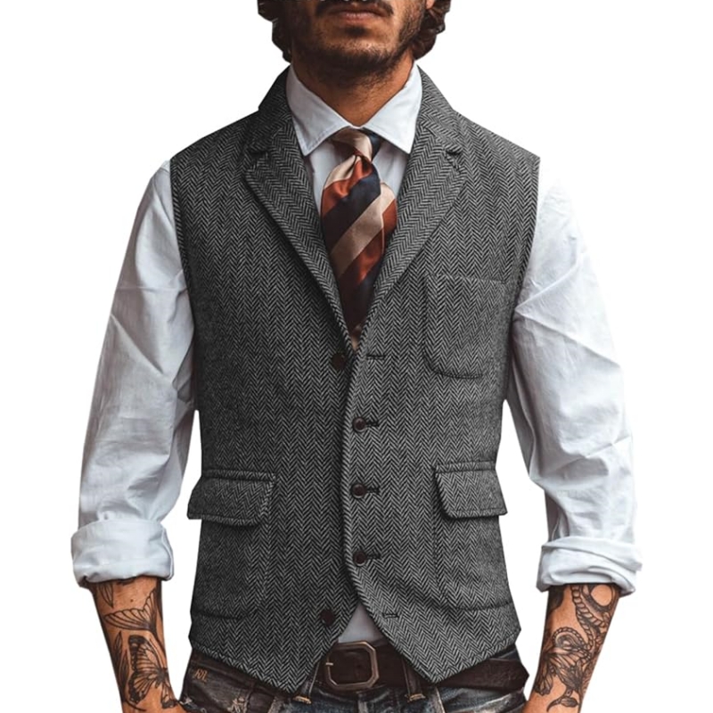New V Neck Lapel Men's Suits V - огляд і ціна Formal Vest Waistcoat